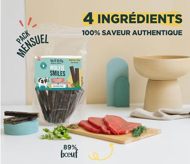 Sticks dentaires naturels pour chien – Goût bœuf 🥩 | Haleine fraîche & dents propres
