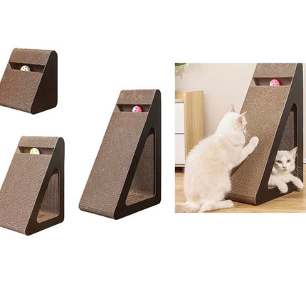 Griffoir Triangulaire pour Chat – Modèle M – Carton Résistant avec Balle Interactive