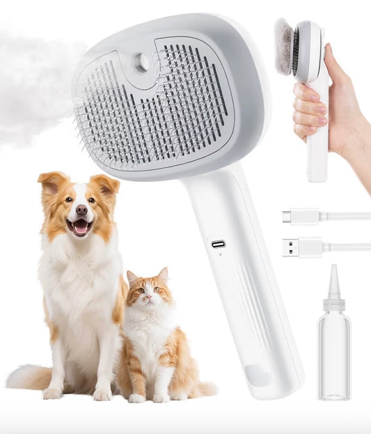 Brosse Vapeur 3-en-1 pour Animaux – Démêlage, Soin & Massage